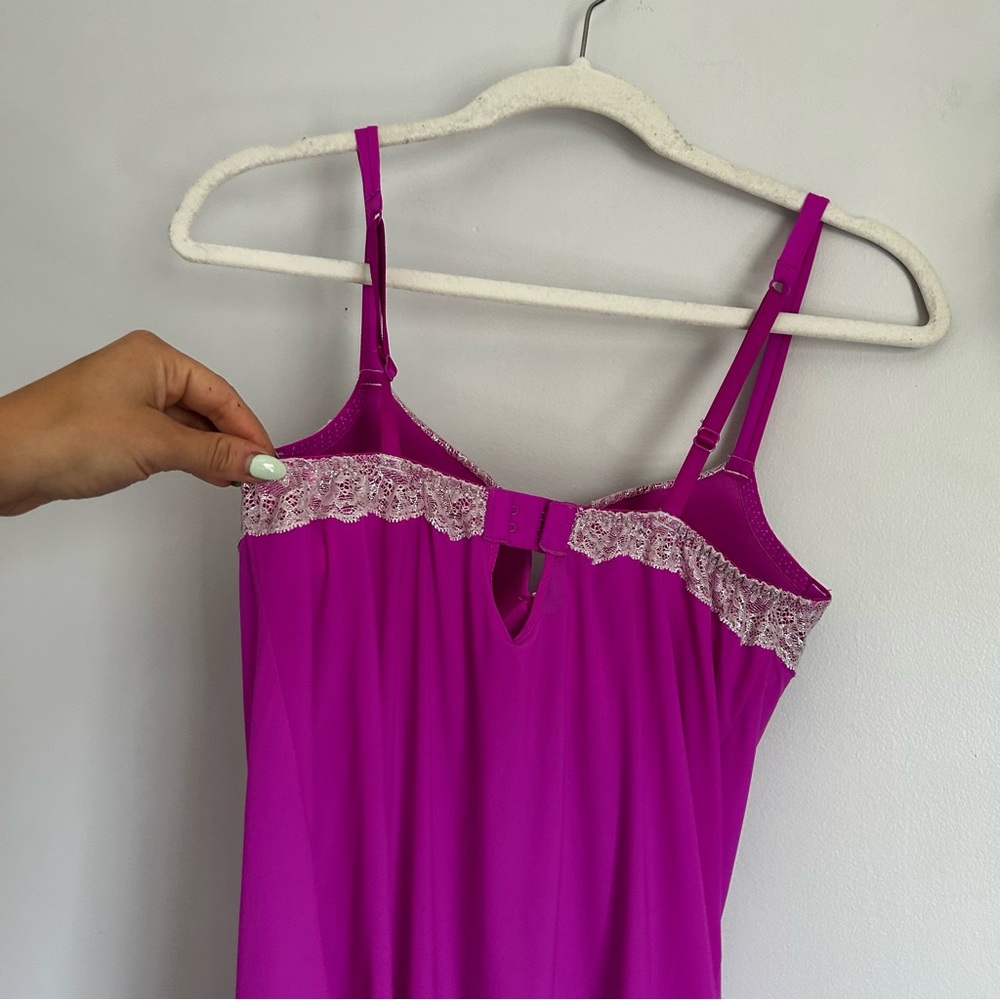 🩷VICTORIA SECRET MAGENTA PINK CHEMISE LINGERIE BRA BABYDOLL LACE TRIM SIZE 36C - Picture 5 of 8